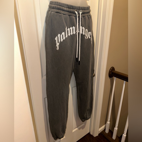 Palm Angels Dark Grey Curved Logo Sweatpants Men’s Small - Picture 4 of 9